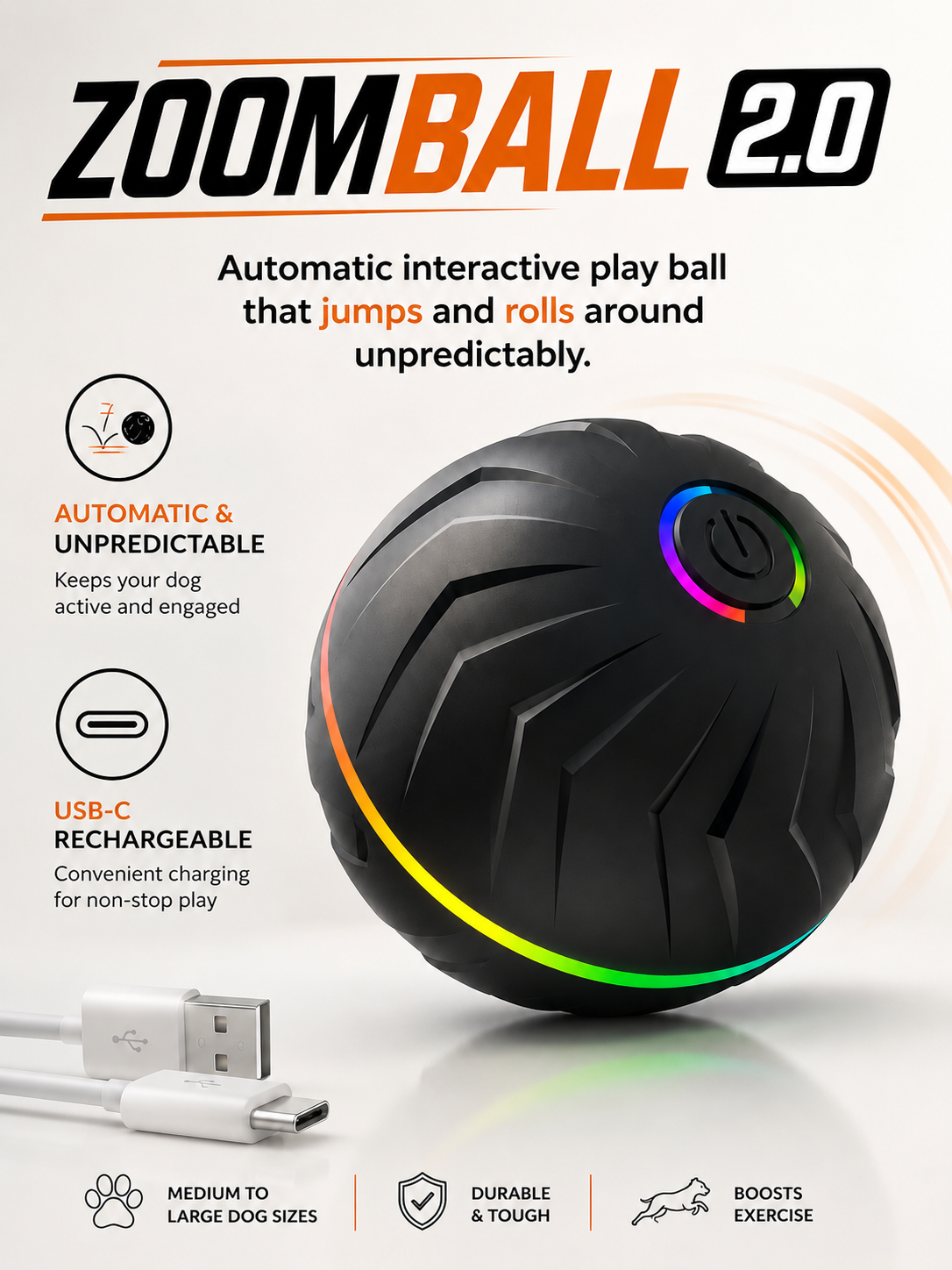 ZoomBall 2.0™ |Automatic Play Ball |Built for Bigger Dogs