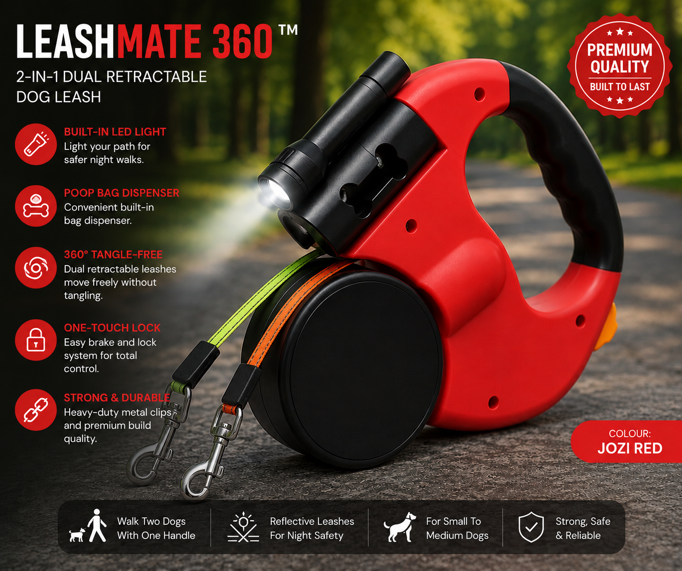 LeashMate 360™
2-in-1 Dual Retractable Dog Leash
