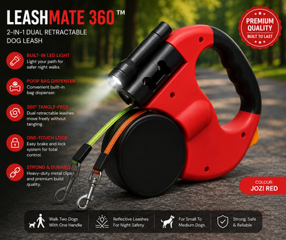 LeashMate 360™
2-in-1 Dual Retractable Dog Leash