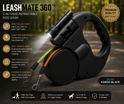 LeashMate 360™
2-in-1 Dual Retractable Dog Leash